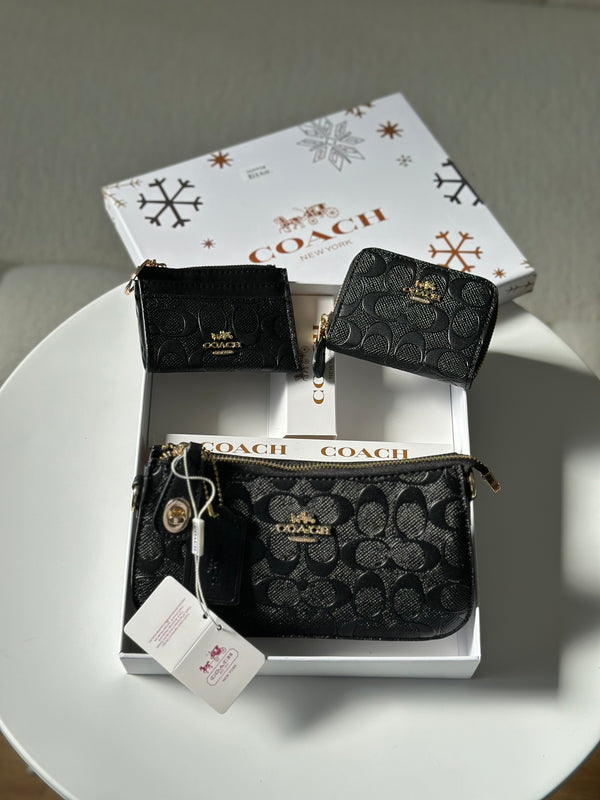 بكج كوتش (حقيبة قاعدة 20سم، محفظة، وكارد هولدر)مع علبة🖤